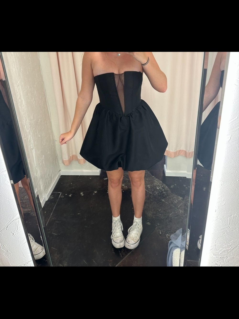 Strapless Black Mini Dress with Sheer Center Panel